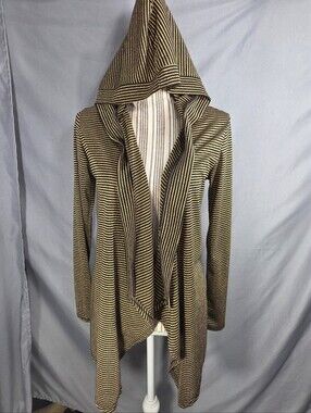 Pretty Young Thing Black w/Gold Metallic Stripes Open Front Hooded Jacket Medium
